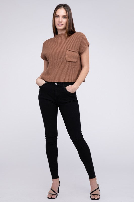 In the Pockit Short Sleeve Cropped Sweater